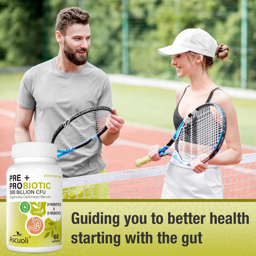 Ascuoli Probiotics daily-use bottle shown with morning routine.