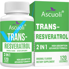 Ascuoli Sublingual Trans-Resveratrol bottle shown for easy daily use and steady NAD+ support
