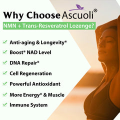 Ascuoli Trans-Resveratrol lozenge with antioxidant support for longevity pathways.