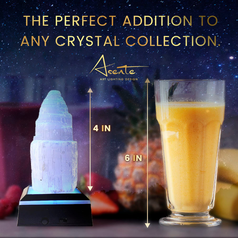 ASENTE calming energy from natural selenite with soft illumination supports mindful moments.
