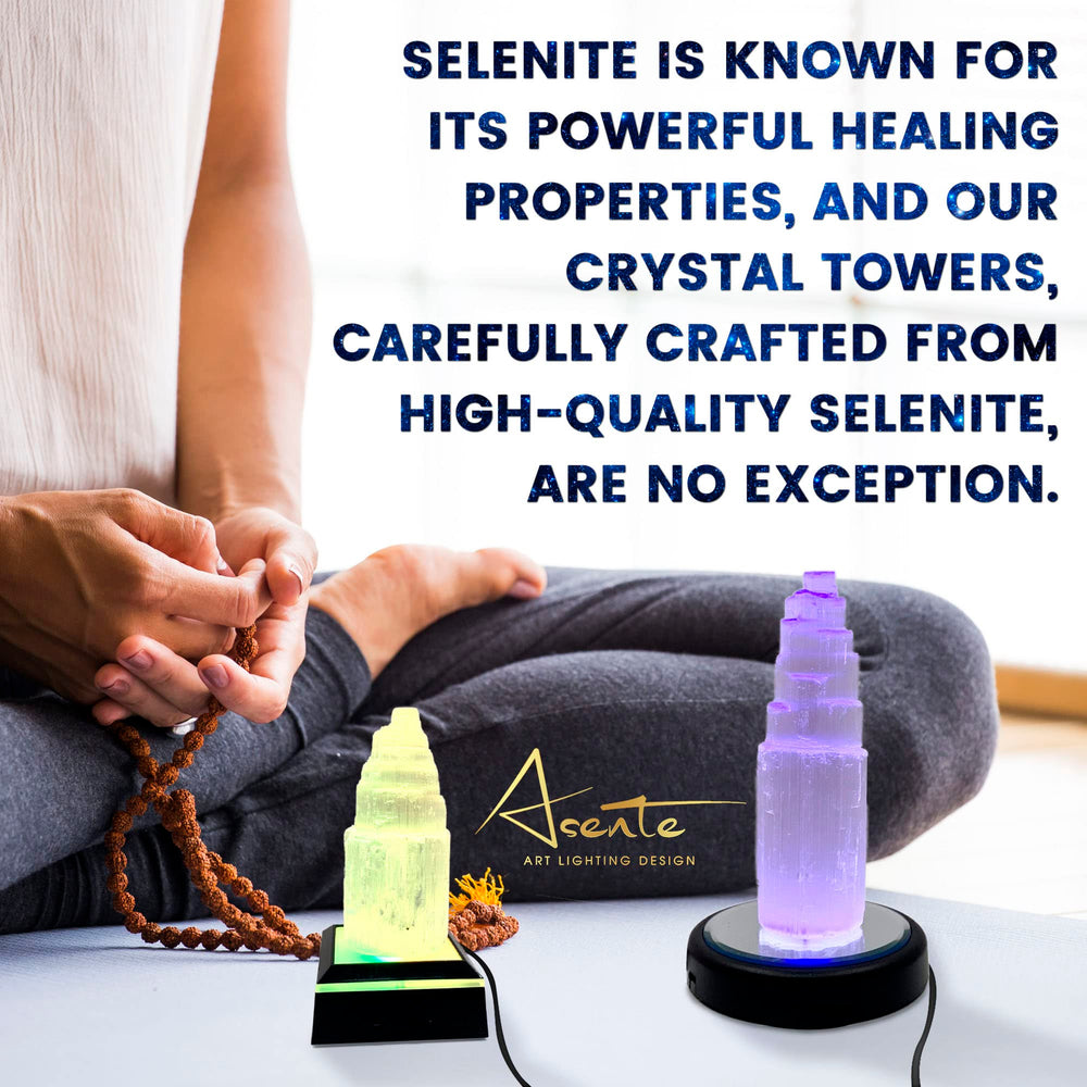 ASENTE selenite wand display creates tranquil altar accents for reflection.