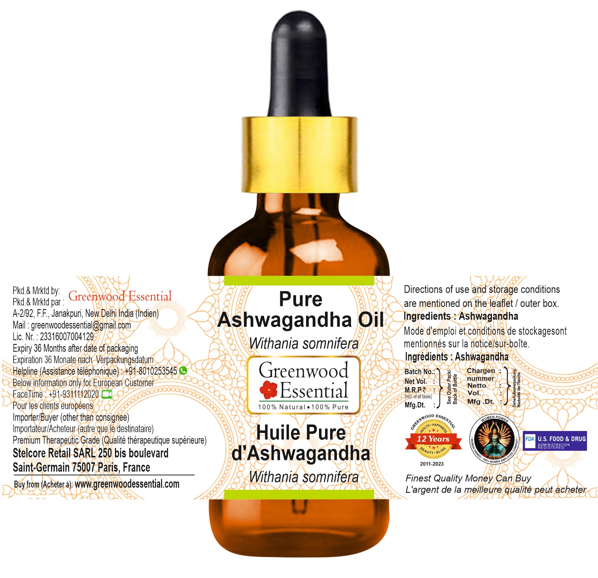 Ashwagandha oil poured on skin for a nourishing routine with Greenwood Essential