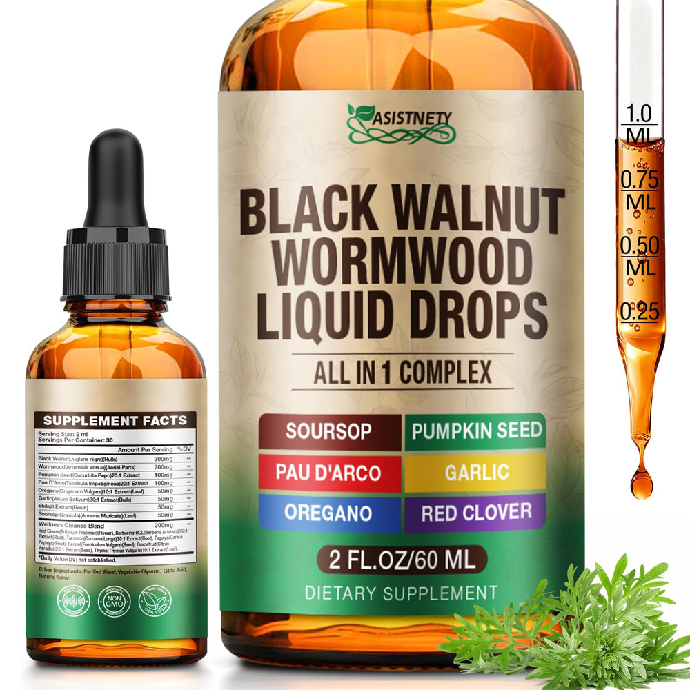 ASISTNETY Wormwood Black Walnut Clove tincture bottle ready for daily gut support
