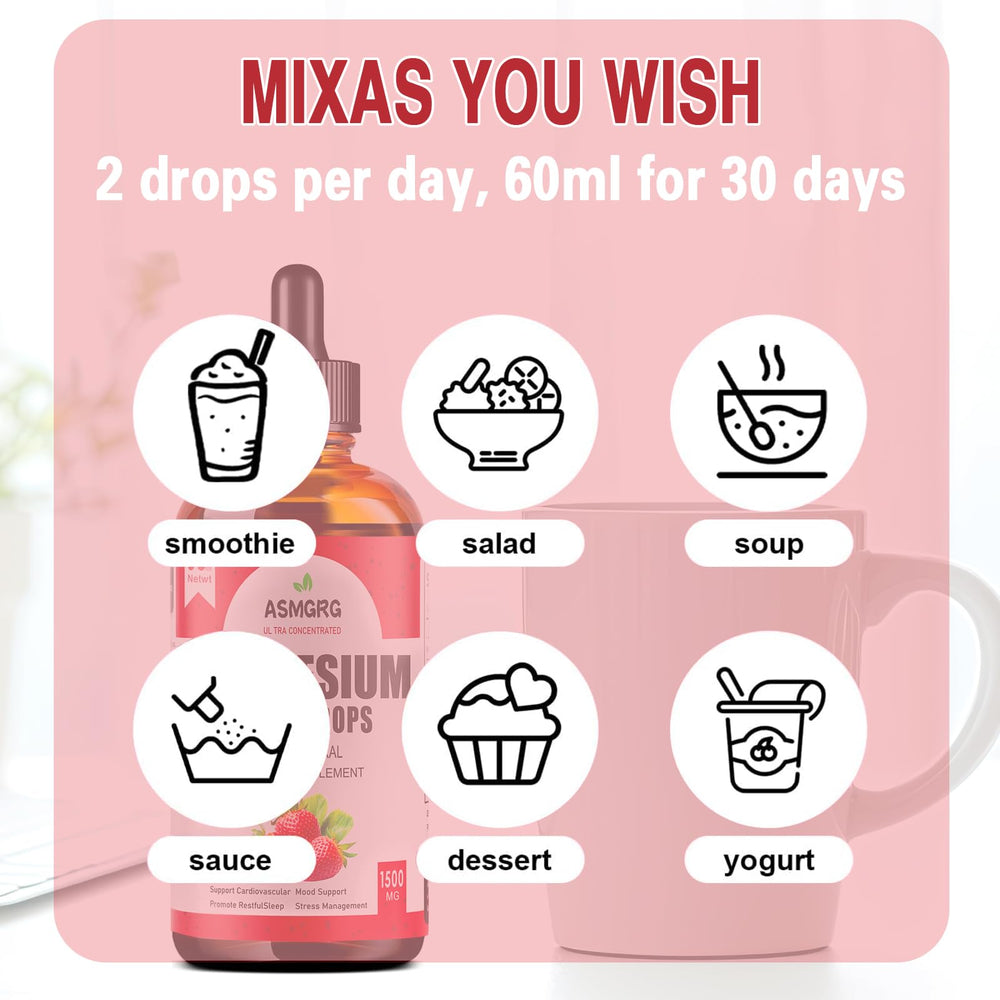 ASMGRG Magnesium Liquid Drops shown in a morning beverage for daily routine