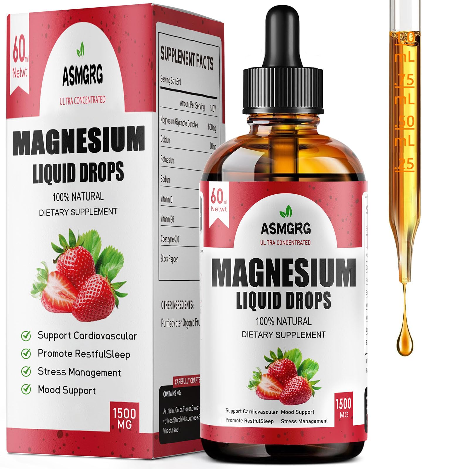 ASMGRG Magnesium Liquid Drops strawberry flavor for easy daily use