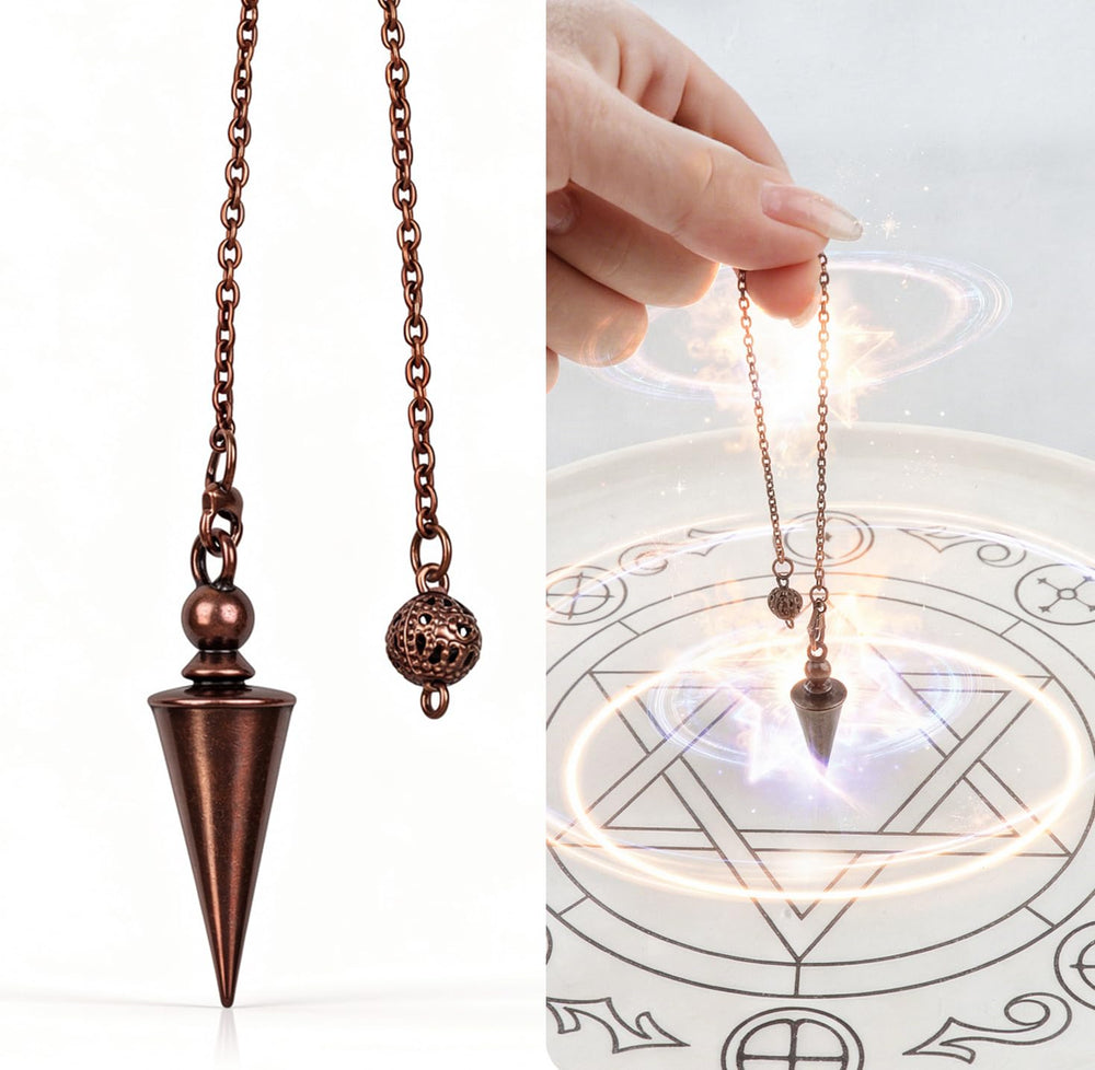 Asofelk 9-inch copper pendulum with chain, hexagonal cone, ideal for focused divination practice.