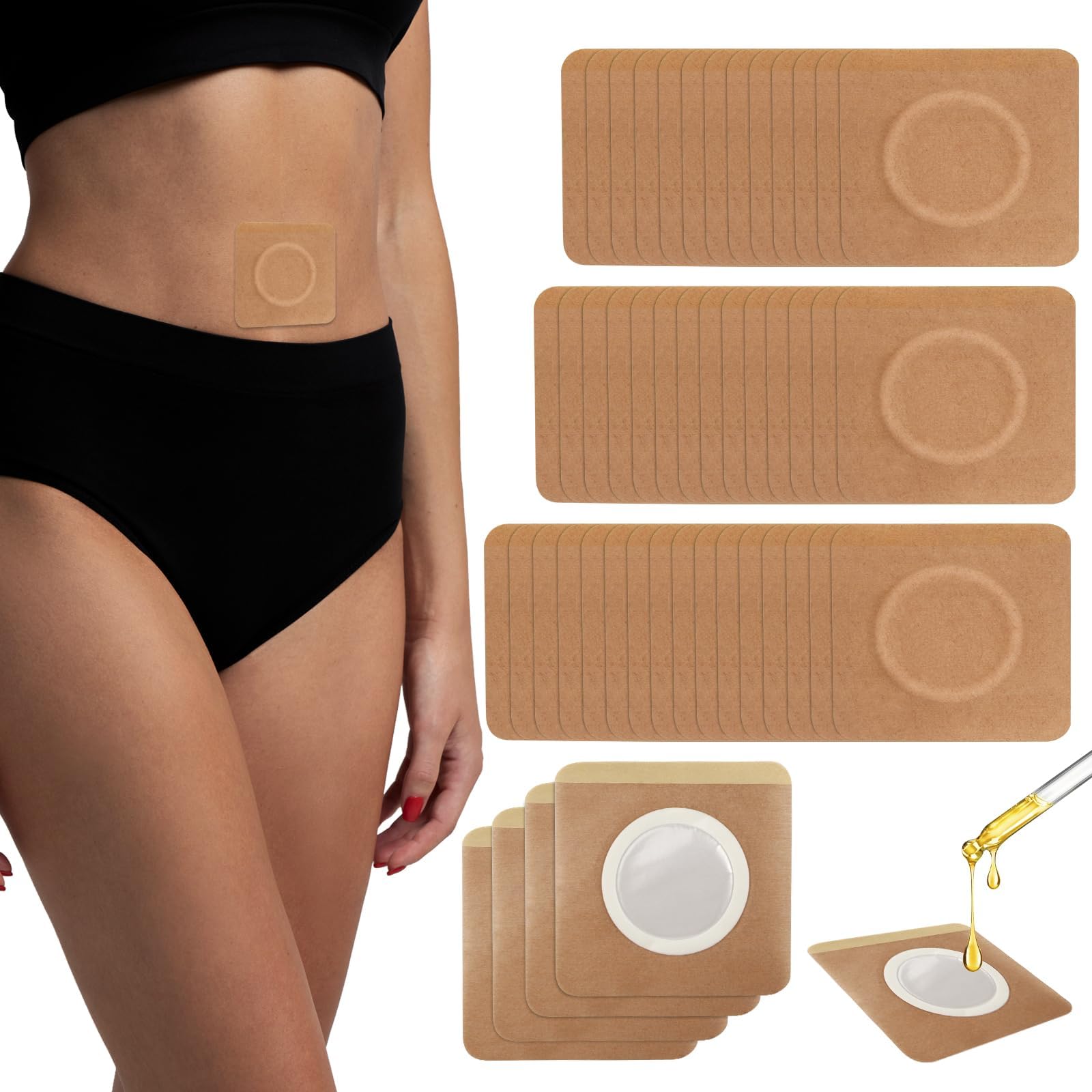 Asofelk castor oil belly button patch pack, 50 reusable patches for convenient coverage