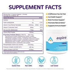 Aspire Nutrition Bio-Heal Probiotic scoop with powder for easy daily dosing.