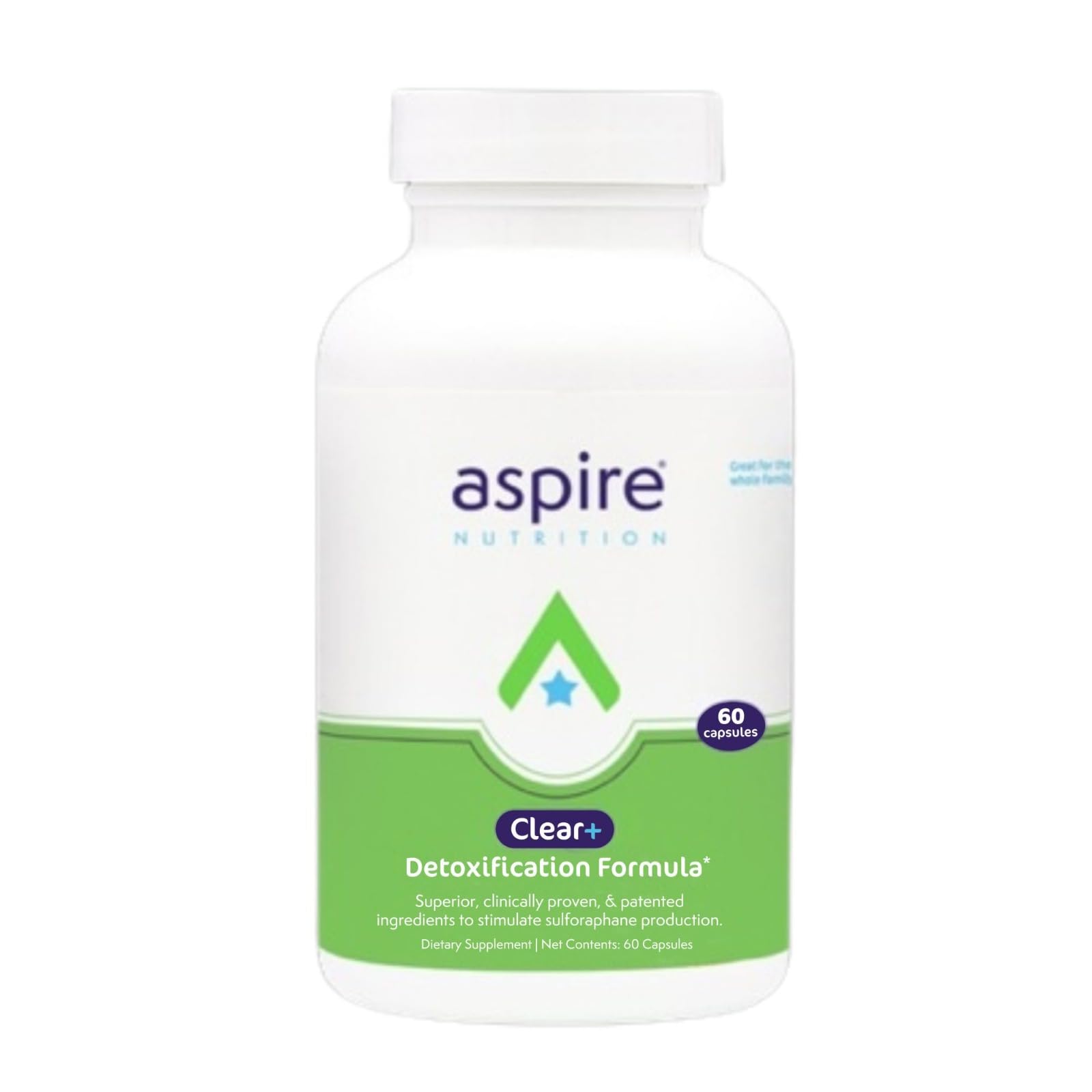 Aspire Nutrition Clear+ detox capsules in bottle ready for daily use.
