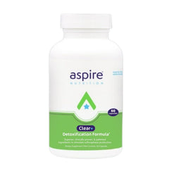 Aspire Nutrition Clear+ detox capsules in bottle ready for daily use.
