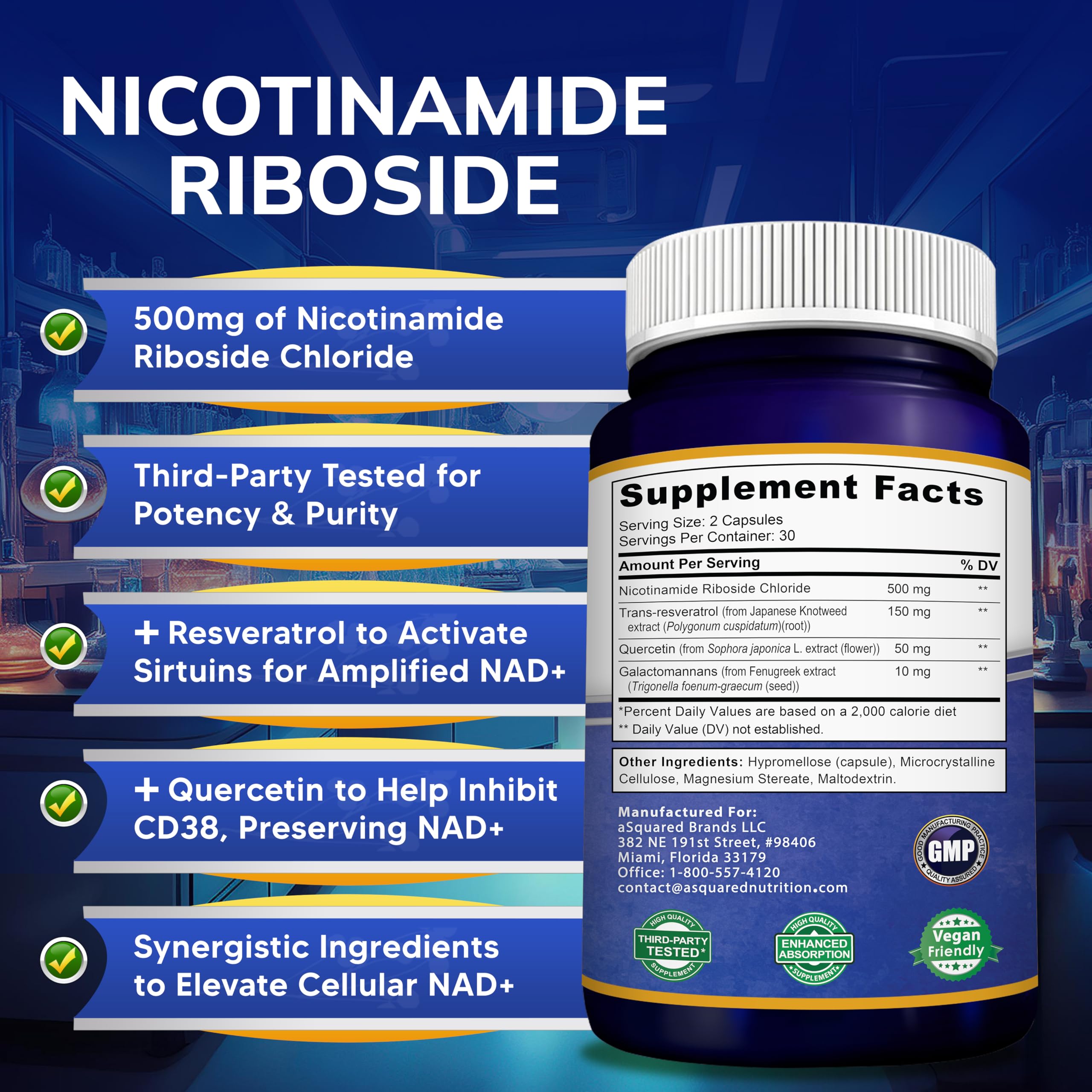 aSquared Nutrition NAD+ Resveratrol box packaging design