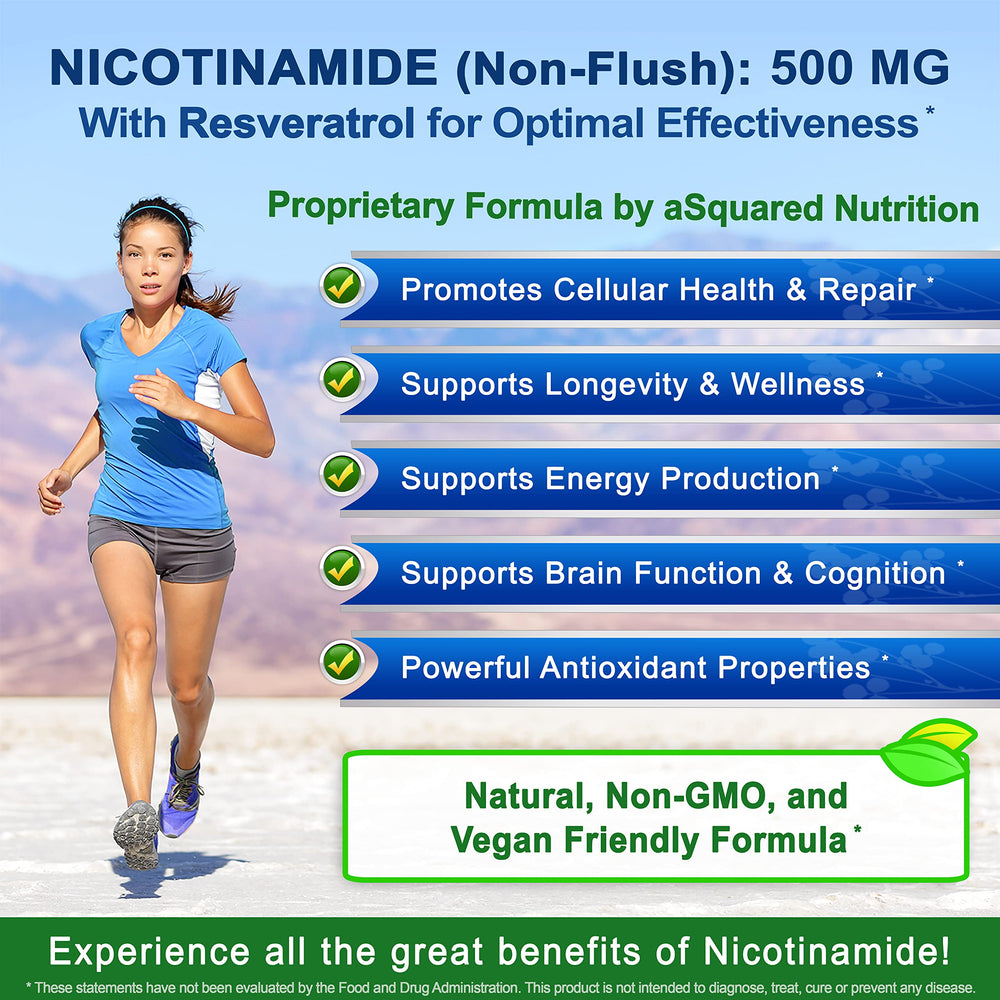 asquared nutrition nicotinamide with resveratrol vegan-symbol on label communicates plant-based formula