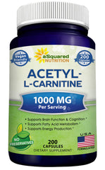 asquared Nutrition Acetyl L-Carnitine bottle front shows max strength for energy support