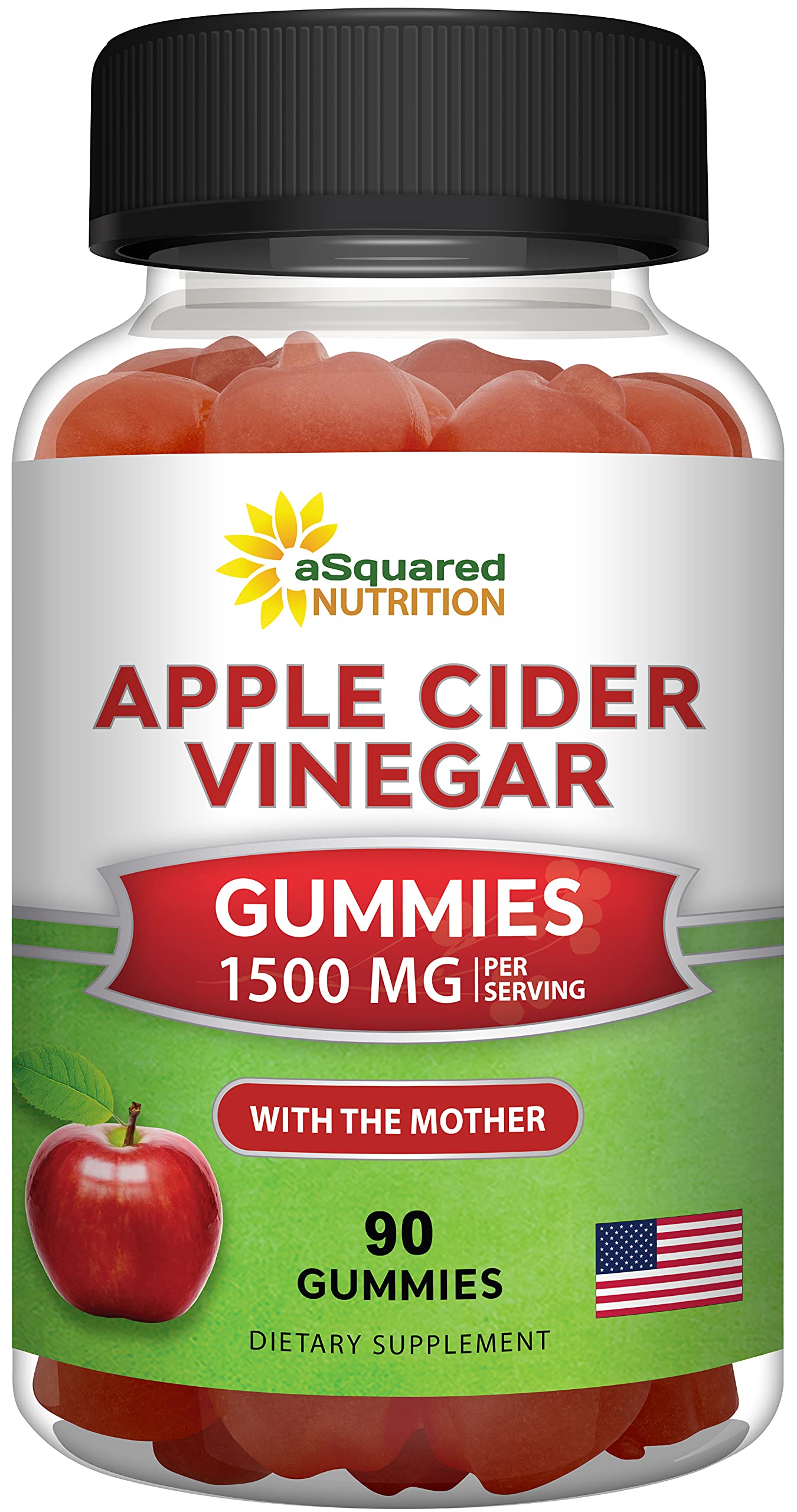 aSquared Nutrition Apple Cider Vinegar Gummies bottle promotes convenient vegan digestion support
