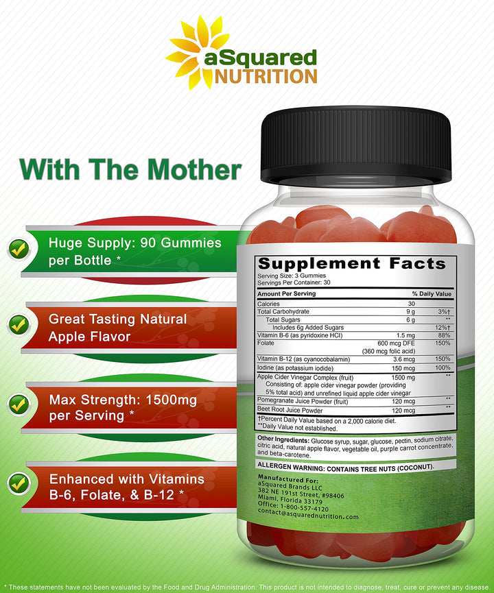 aSquared Nutrition gummies vitamin B6 B12 and folate close-up