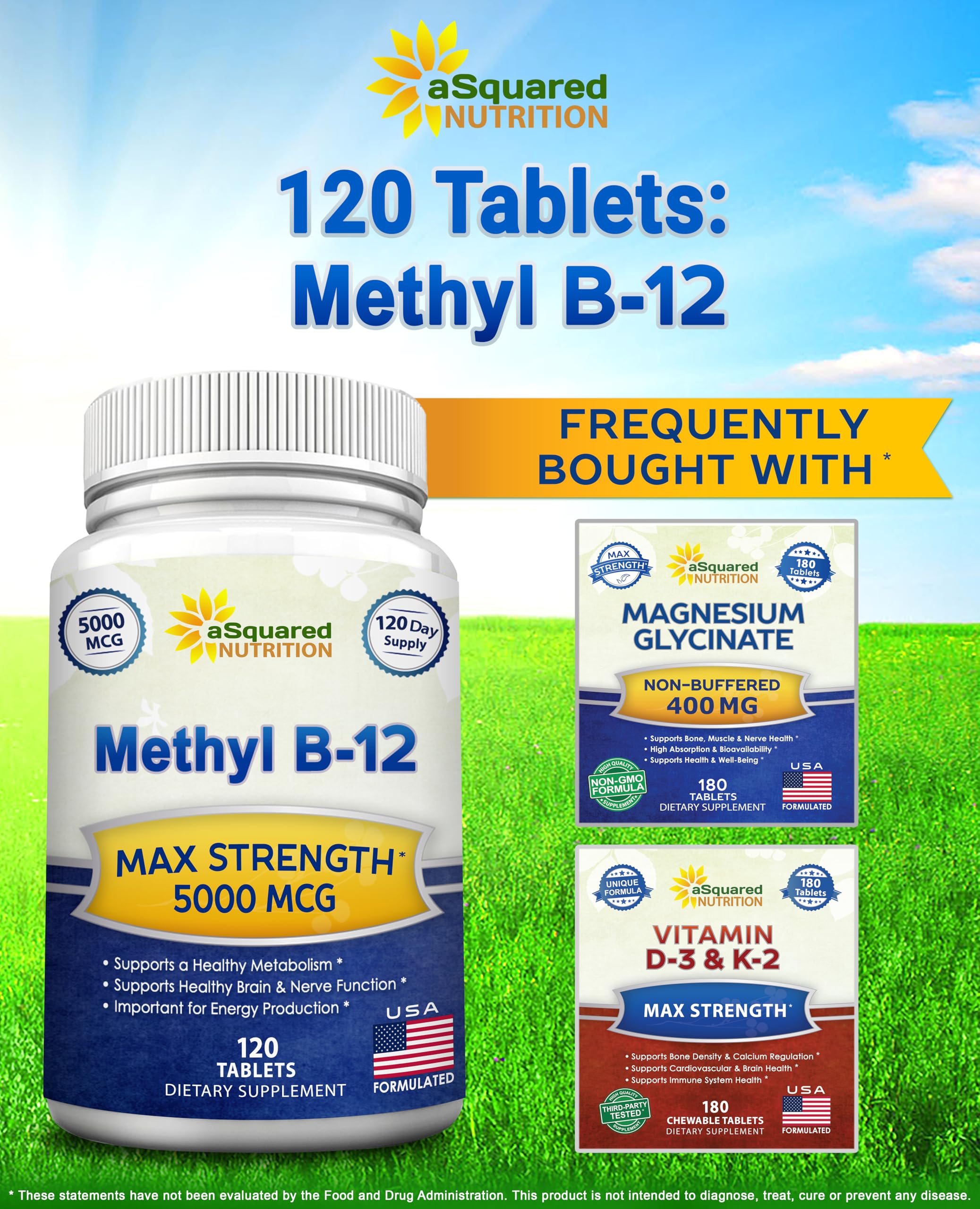 asquared nutrition vitamin b12-5000mcg bottle-back dosage guidance for daily use