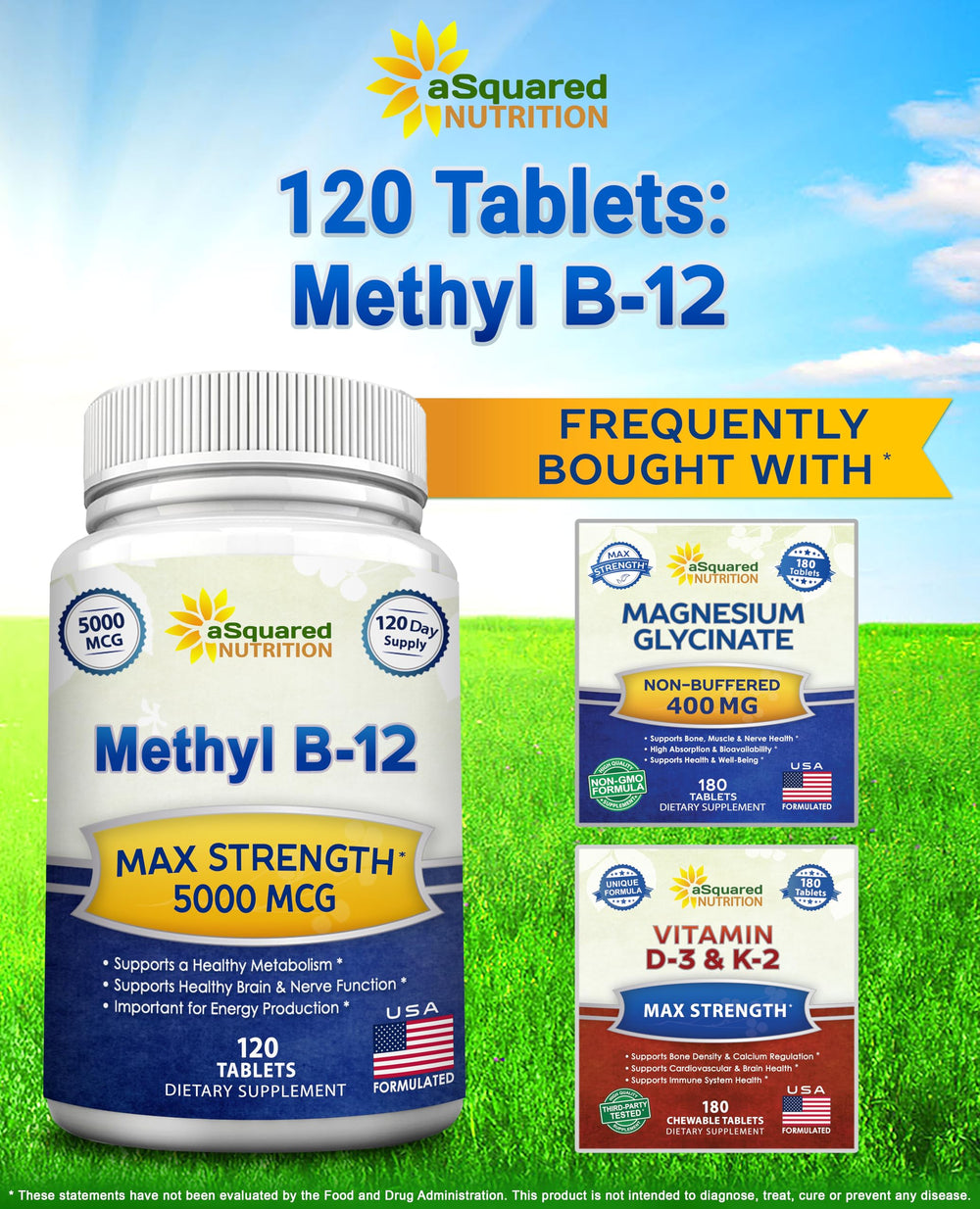 asquared nutrition vitamin b12-5000mcg bottle-back dosage guidance for daily use