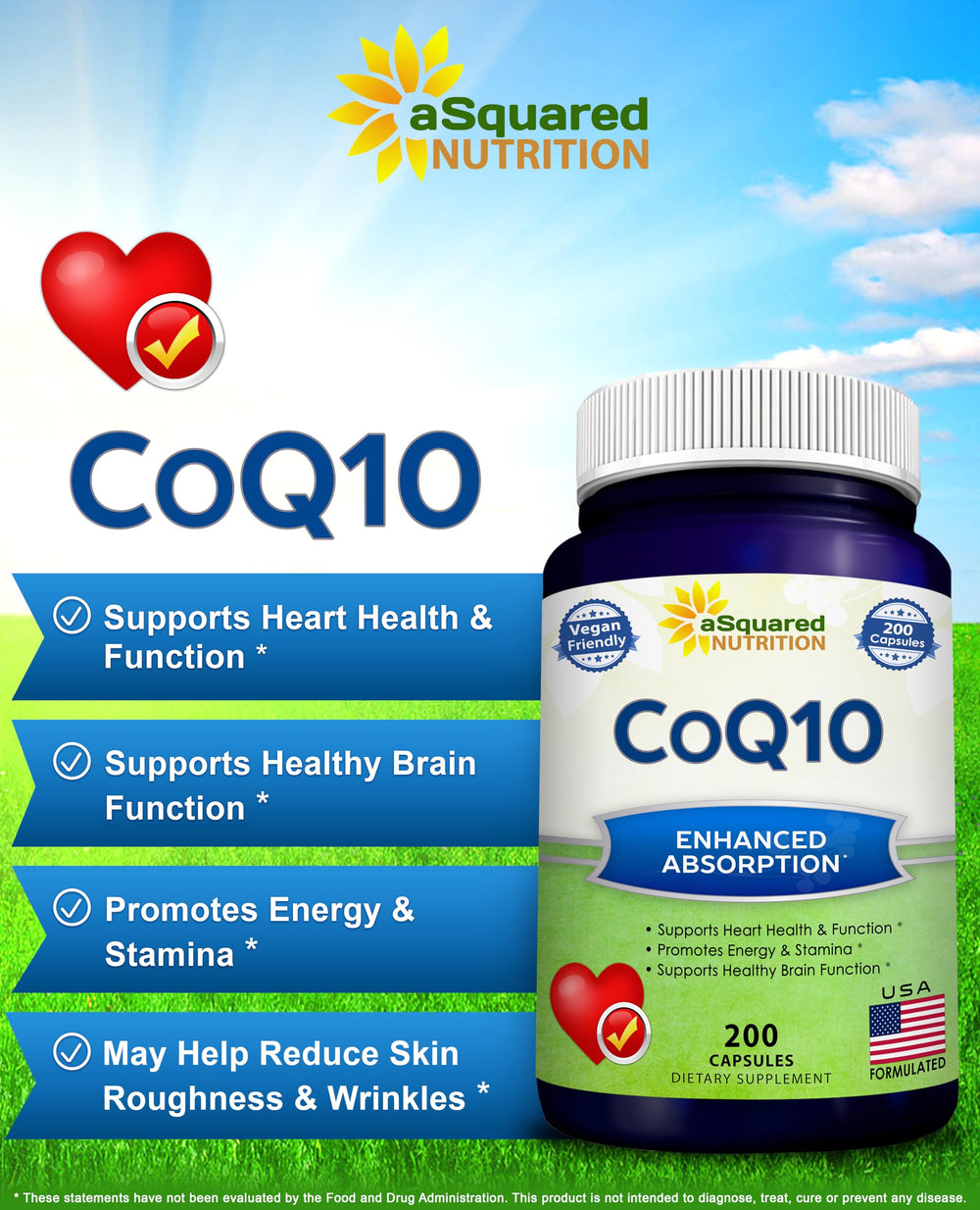 Close-up of CoQ10 capsules showing vegan, high-potency formula