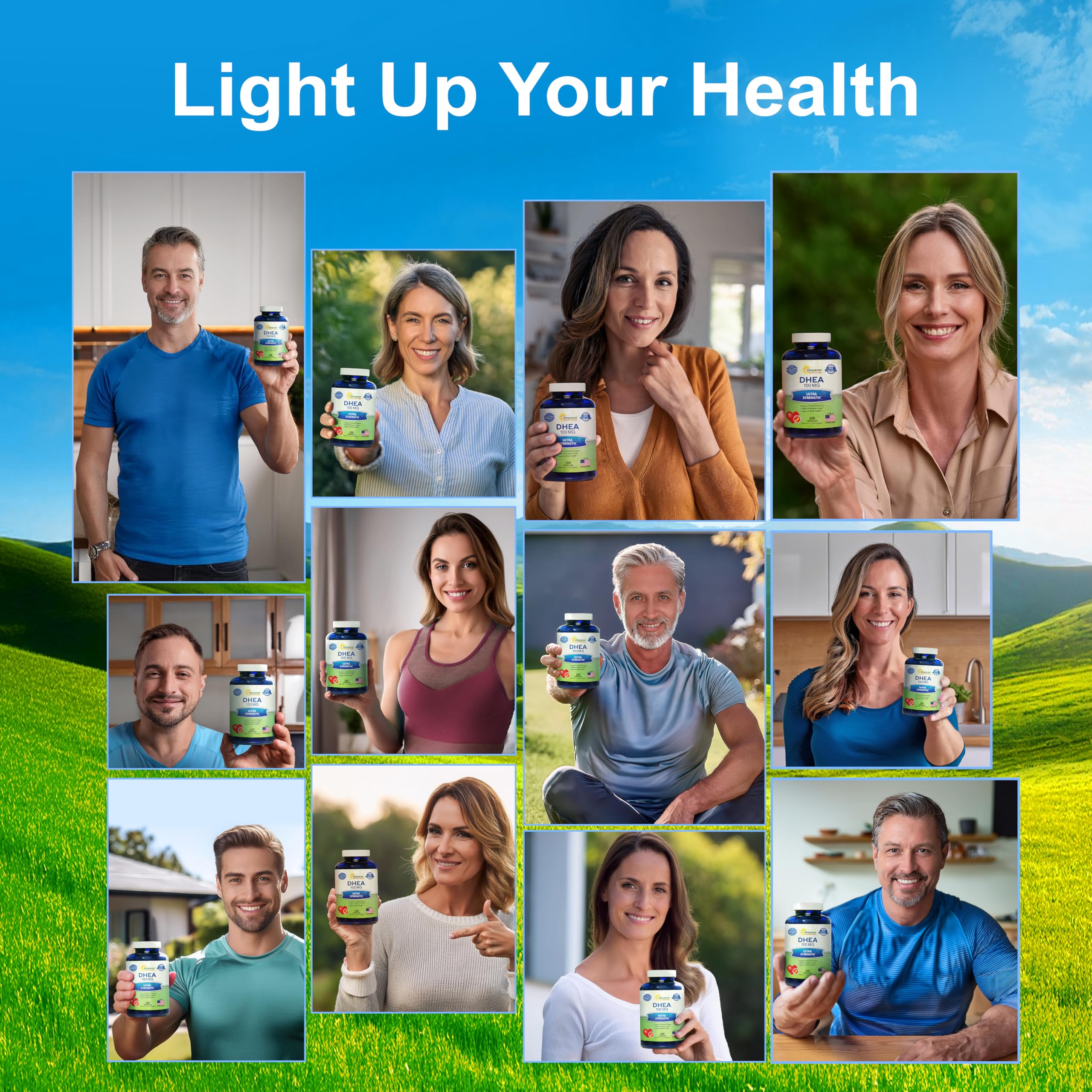 aSquared Nutrition DHEA 100mg bottle side view shows clear dosage information