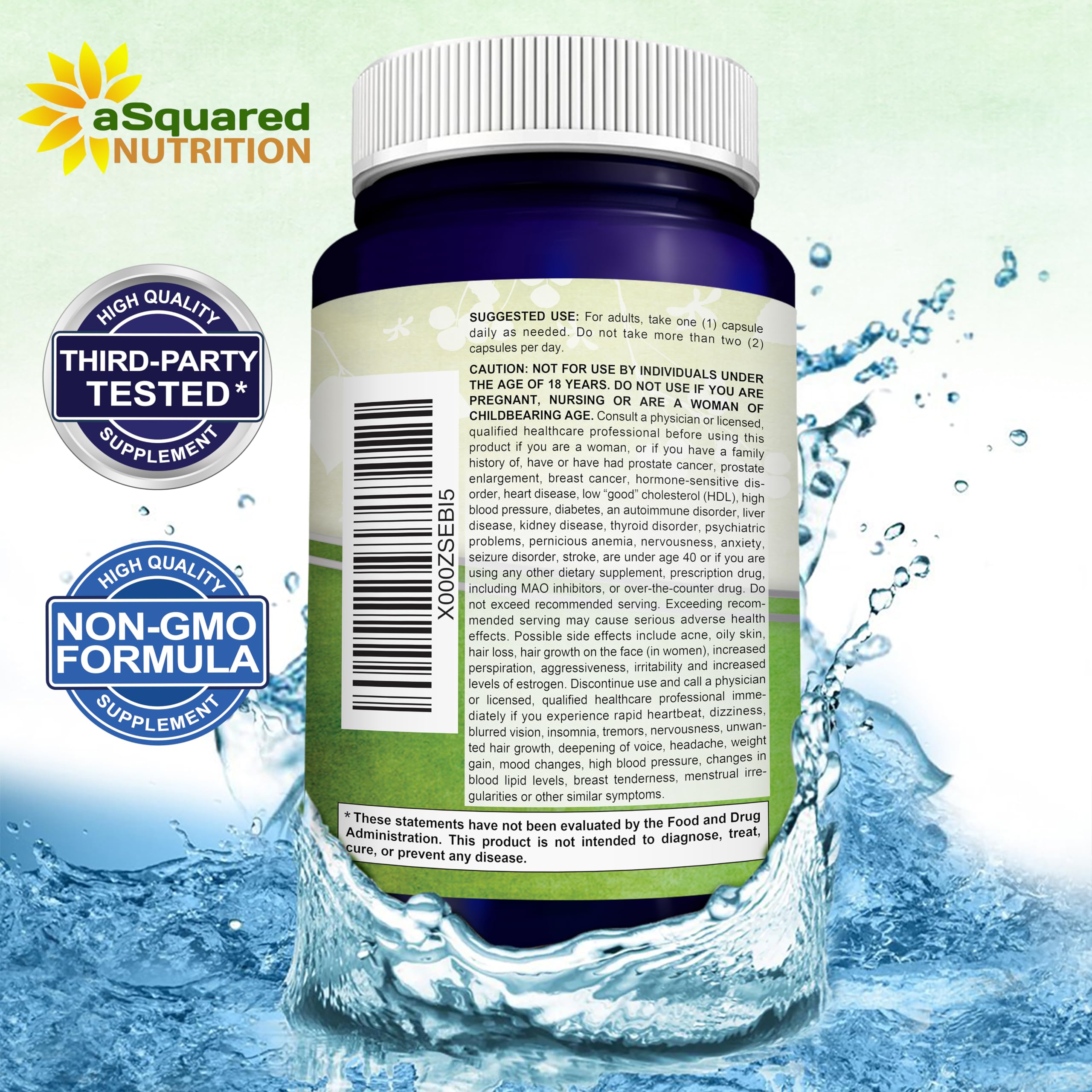 aSquared Nutrition DHEA 100mg lab certification seal reinforces trusted testing