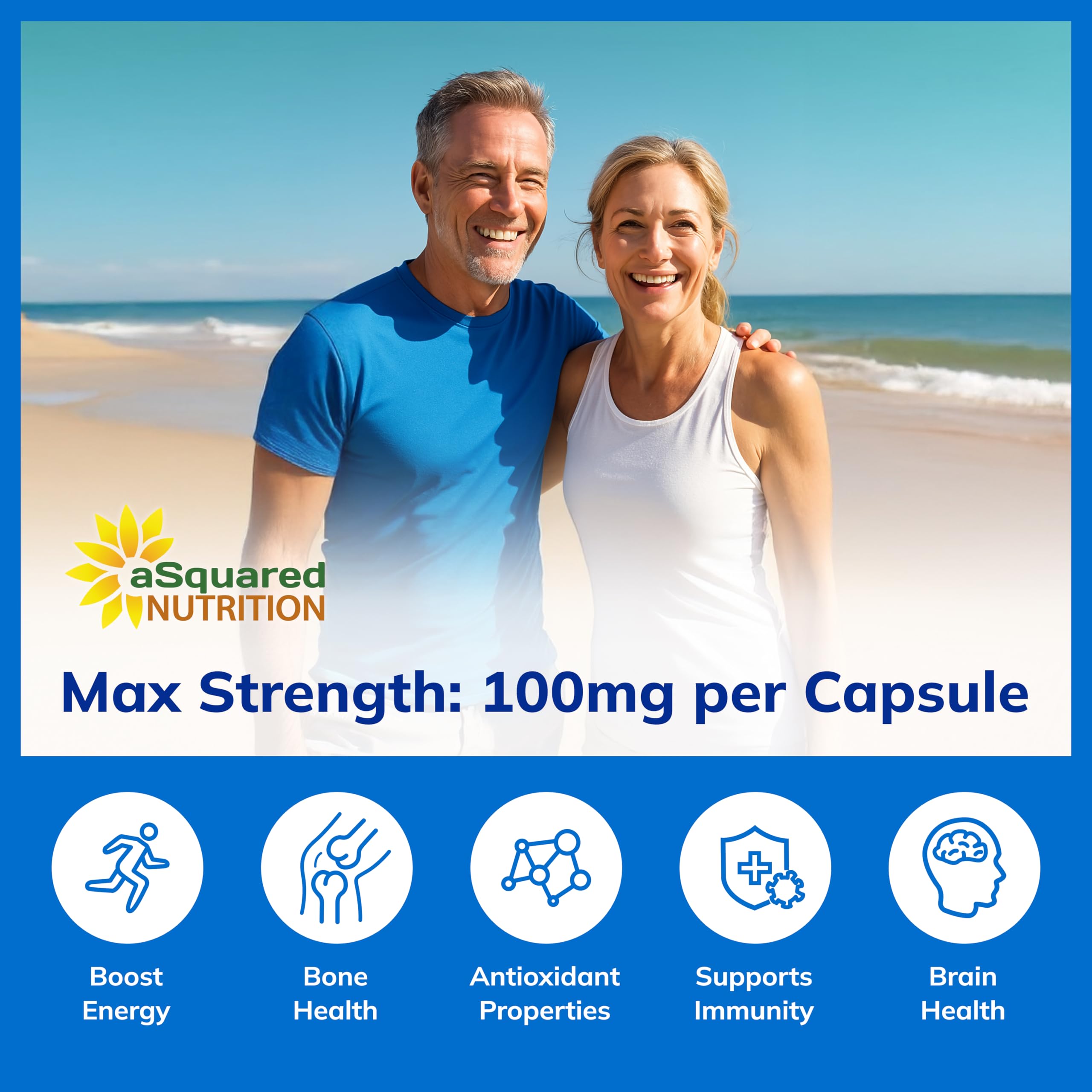 aSquared Nutrition DHEA 100mg packaging view communicates long-lasting supply