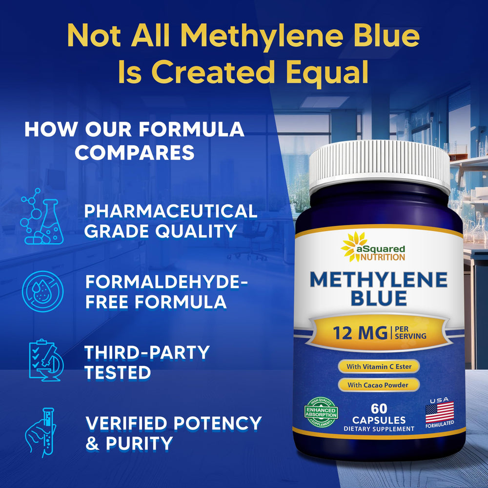 aSquared Nutrition Methylene Blue bottle US-made badge signals quality and domestic production