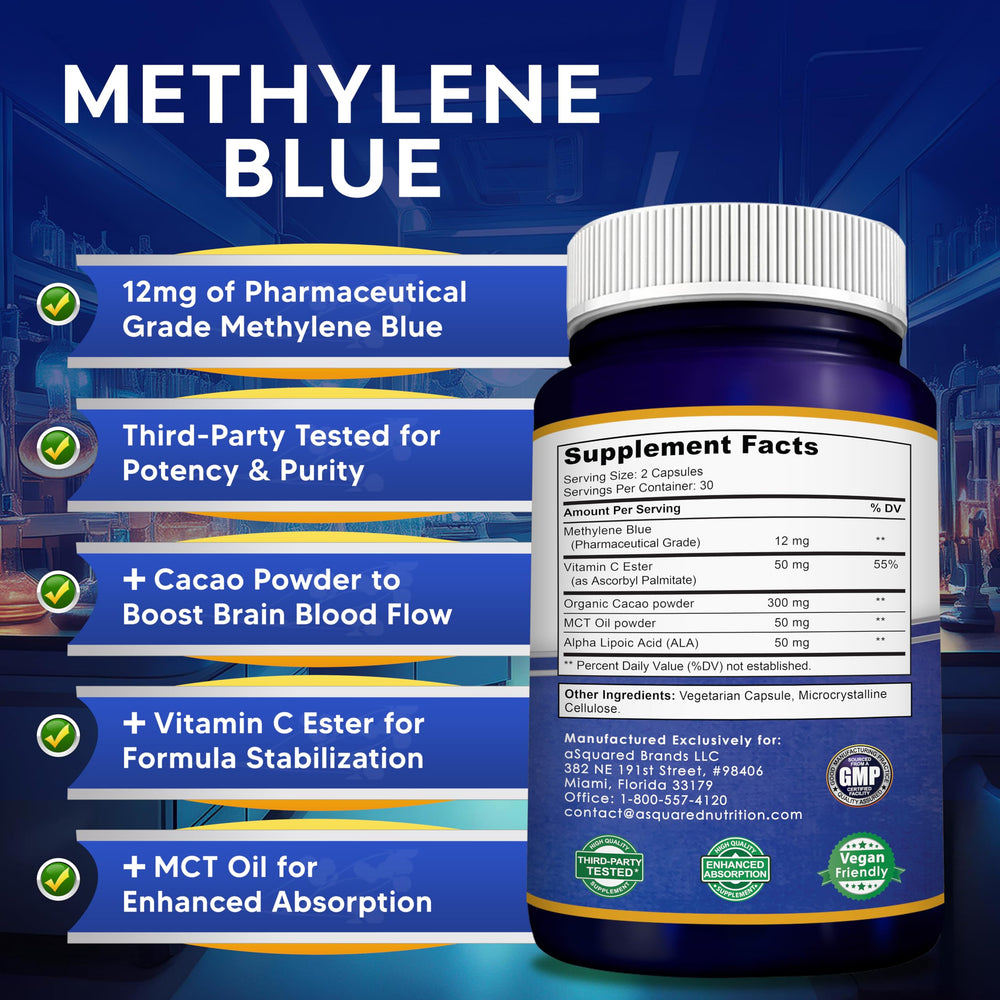aSquared Nutrition Methylene Blue vitamin C ester visuals highlight stability and uptake