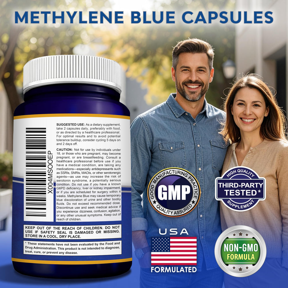 aSquared Nutrition Methylene Blue two capsules dosage image for a simple daily ritual