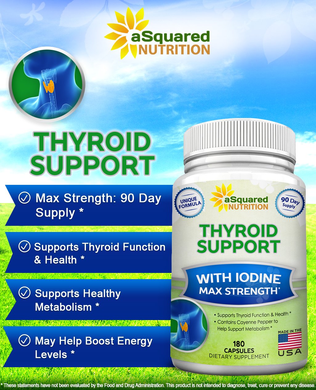 aSquared Nutrition thyroid capsules close-up showing herbal blend for focus