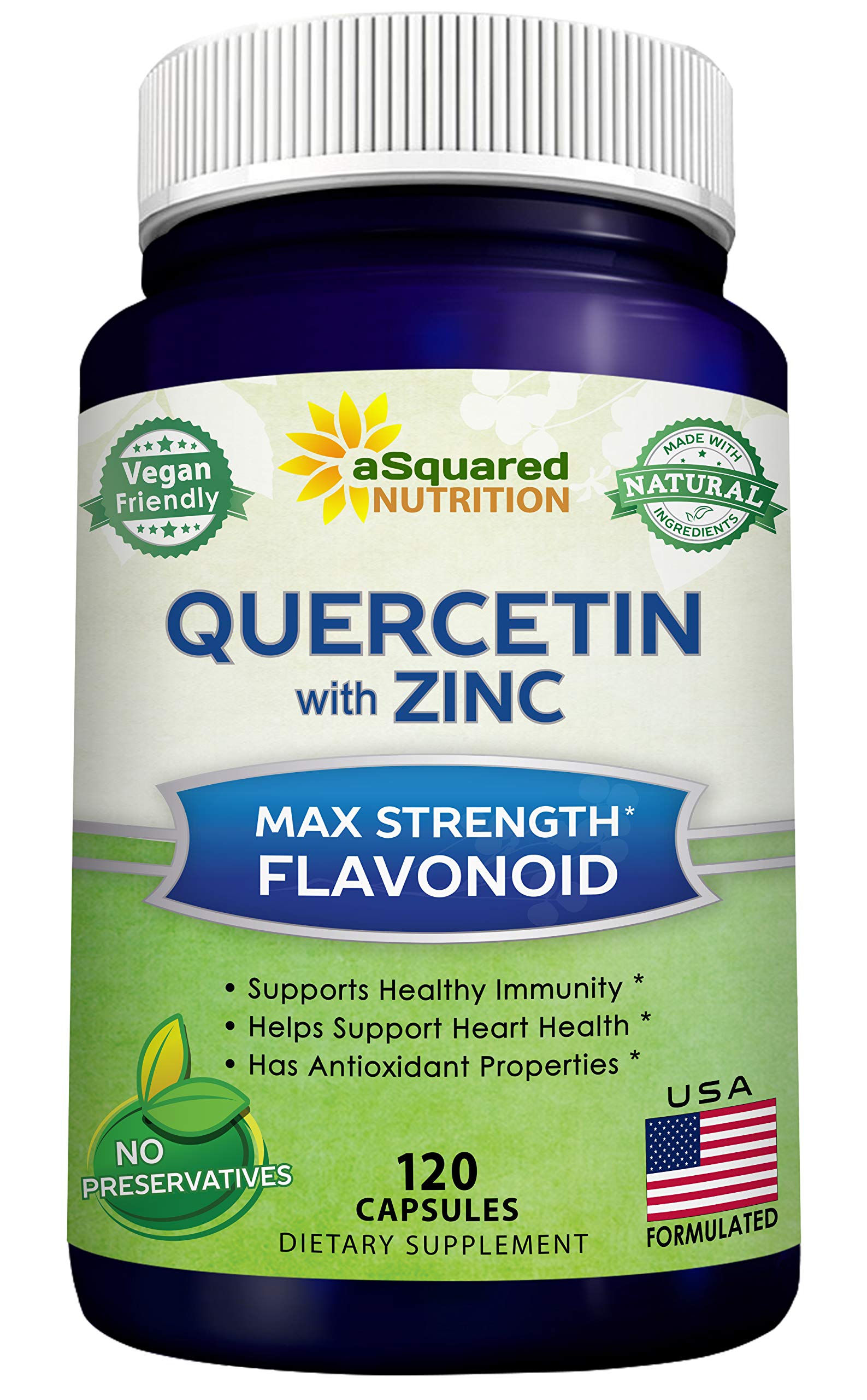 aSquared Nutrition Quercetin 1000mg bottle highlighting the max-strength formula for immune support.