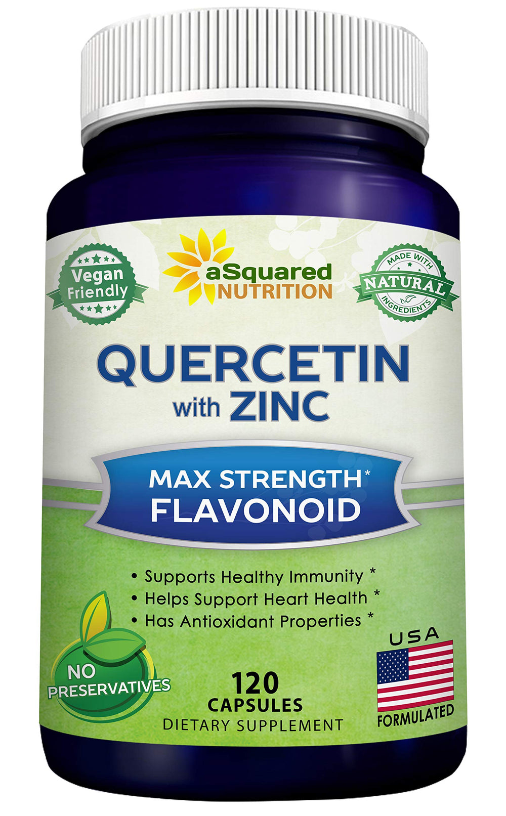aSquared Nutrition Quercetin 1000mg bottle highlighting the max-strength formula for immune support.