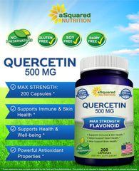 aSquared Nutrition Quercetin 500mg capsules close-up; vegetarian daily-use pill