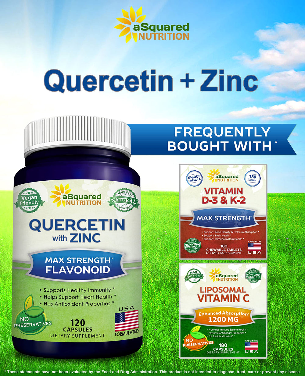 Bottle alongside a glass ready for daily wellness routines with quercetin.