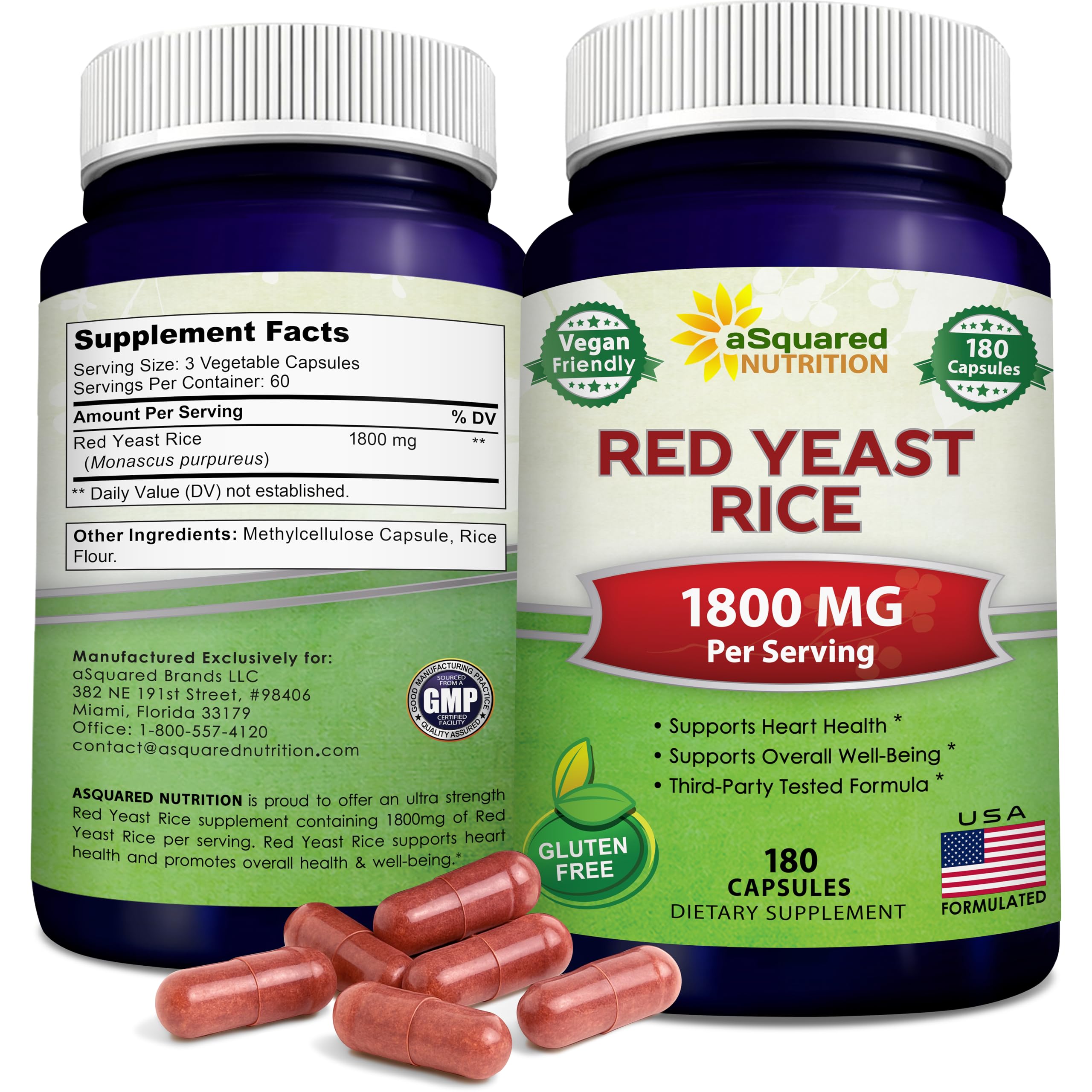 aSquared Nutrition Red Yeast Rice bottle front signals potential cardiovascular support
