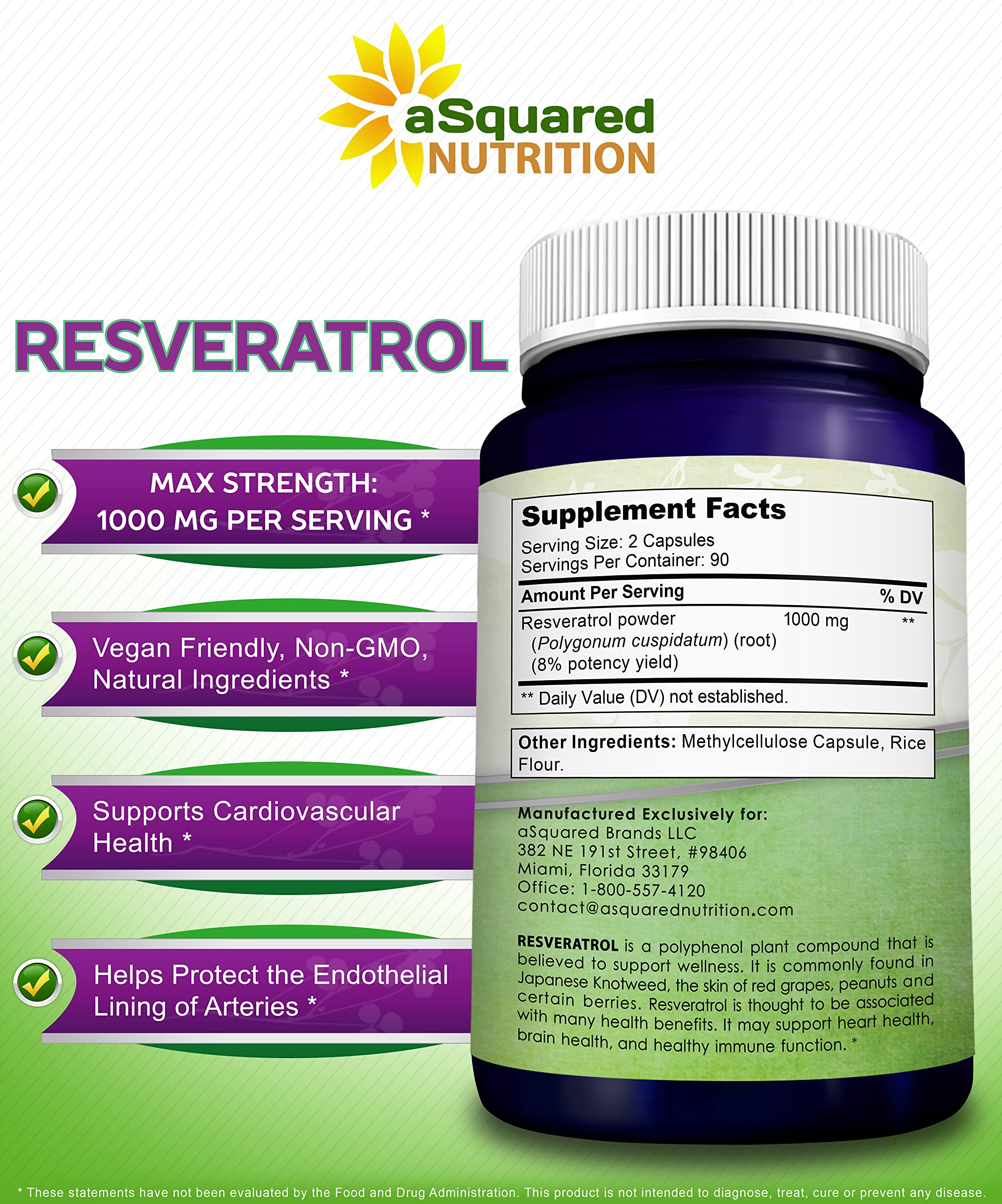 Asquared Nutrition resveratrol bottle on table ready for routine