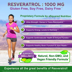 Asquared Nutrition resveratrol bottle side view for convenient daily supplementation