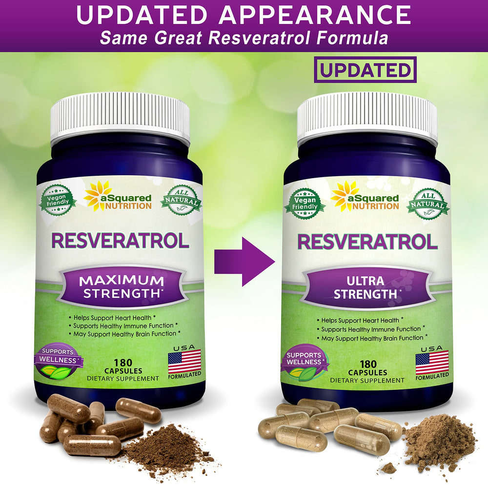 Asquared Nutrition resveratrol packaging display for home or store shelves