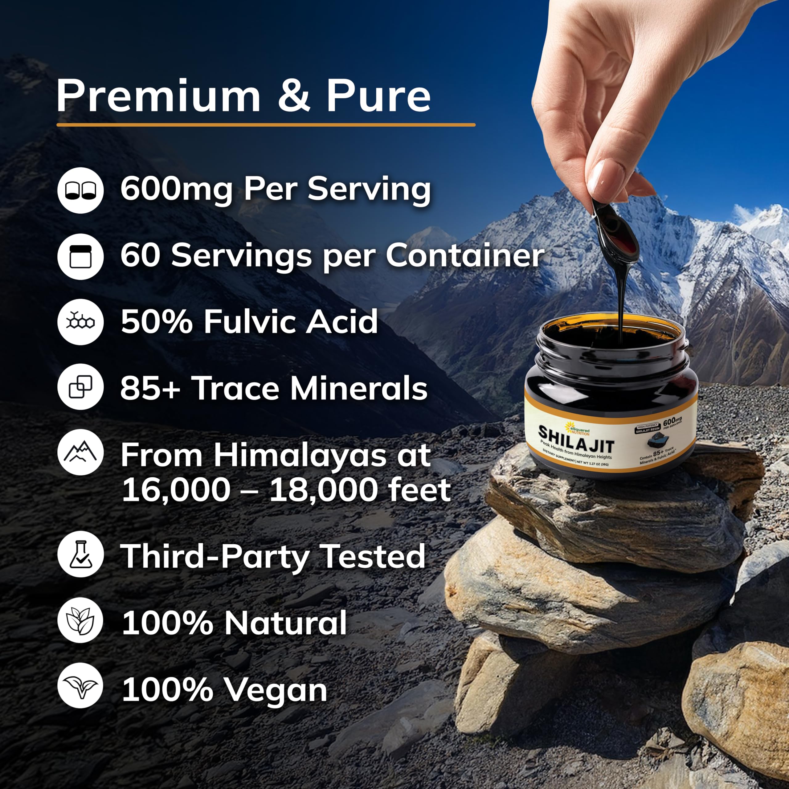 Asquared Nutrition Shilajit resin mixed with beverage for convenient wellness routine