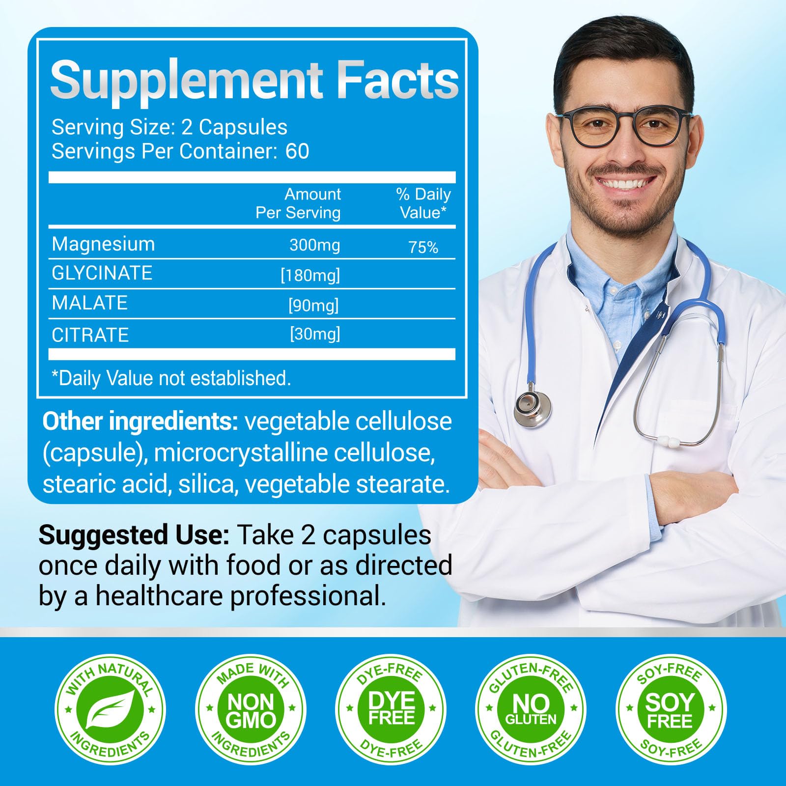 ASSR Triple Magnesium Complex bottle back label with ingredients and testing