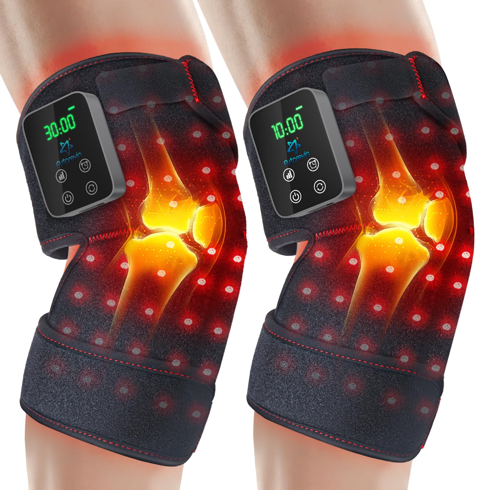 Astarexin red light knee wrap front view for targeted knee therapy and comfort.