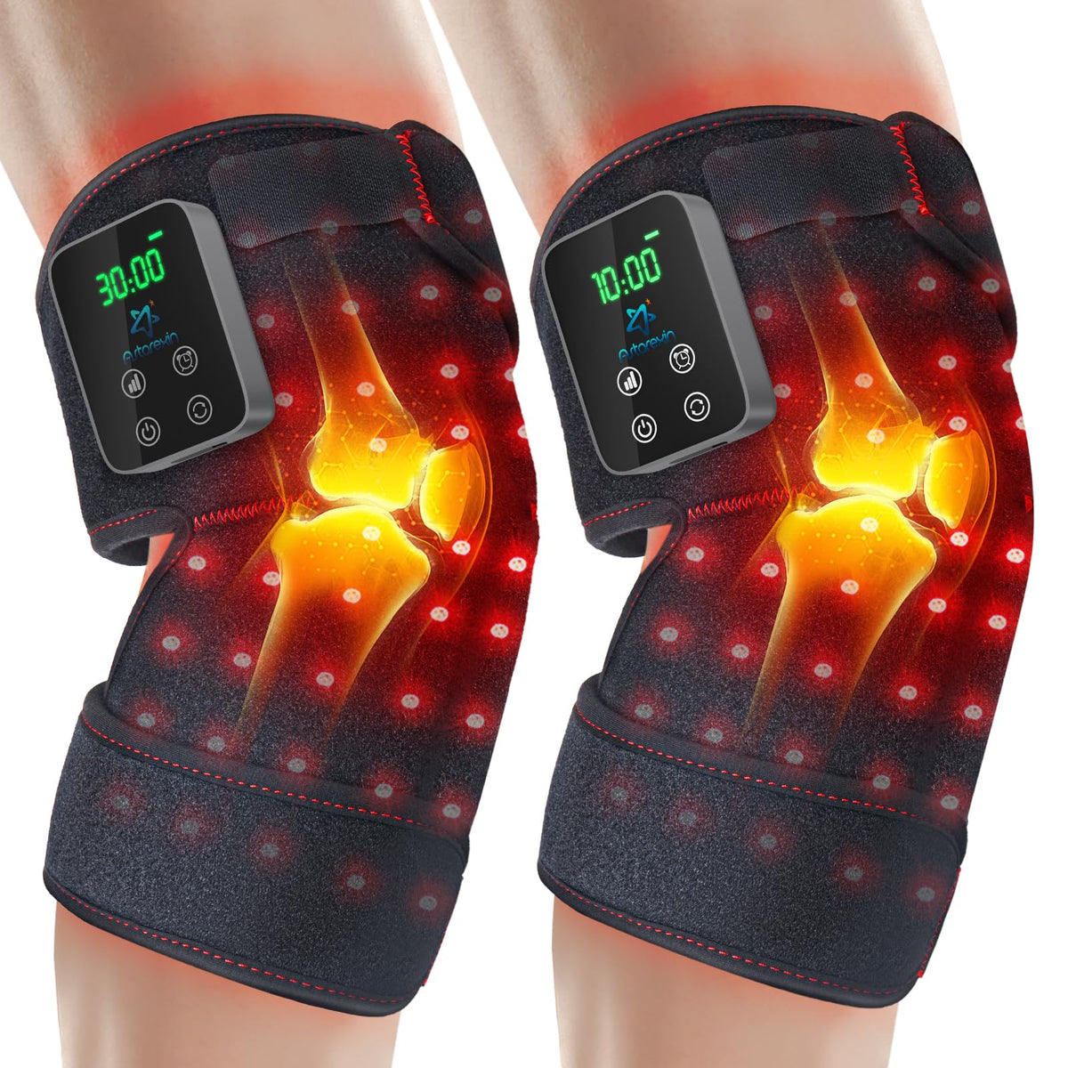 Astarexin red light knee wrap front view for targeted knee therapy and comfort.