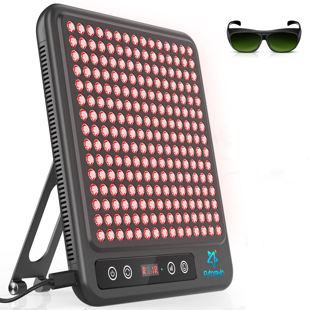 Astarexin red light panel timer settings for session control.