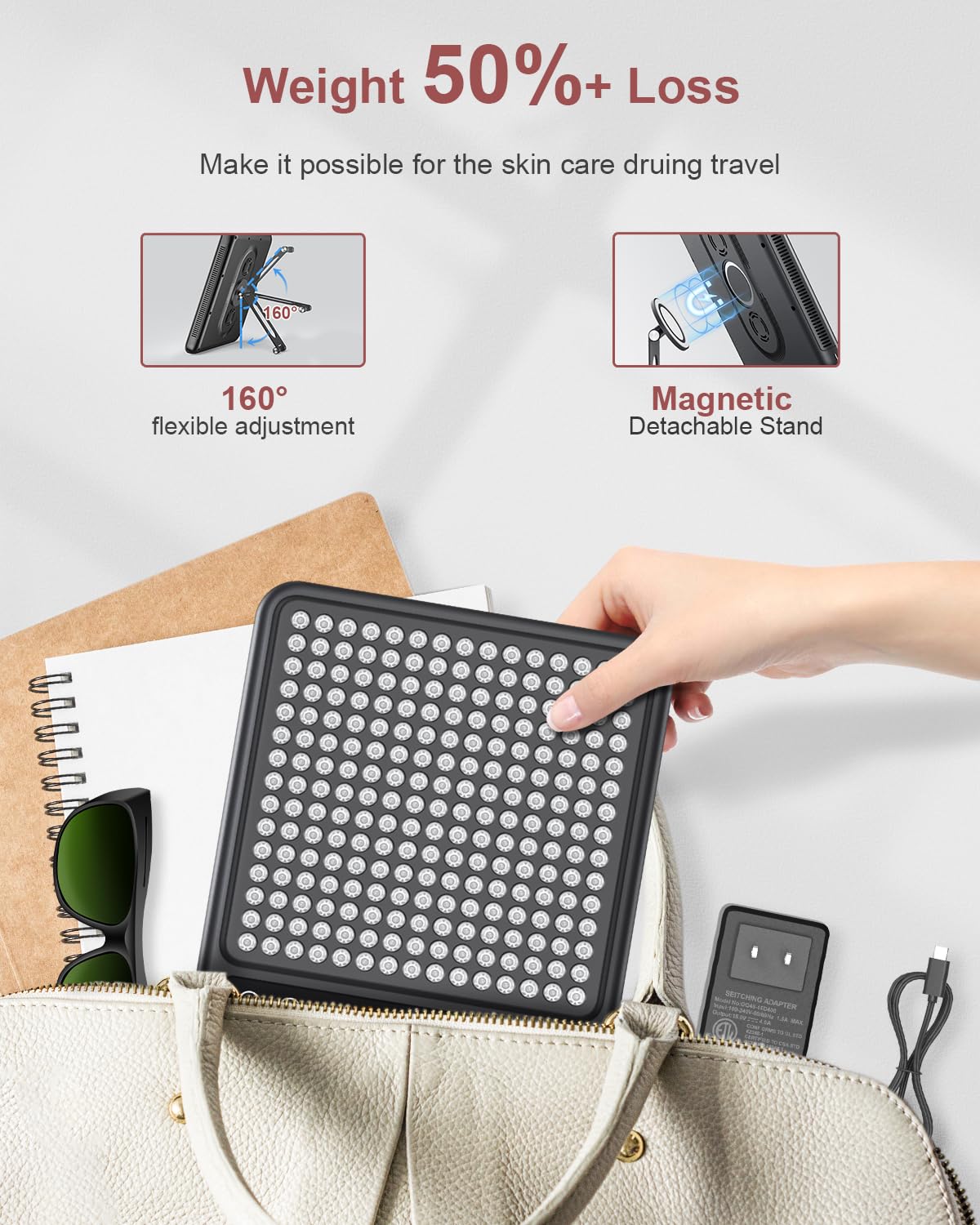 Astarexin portable slim profile red light panel for travel and on-the-go use.
