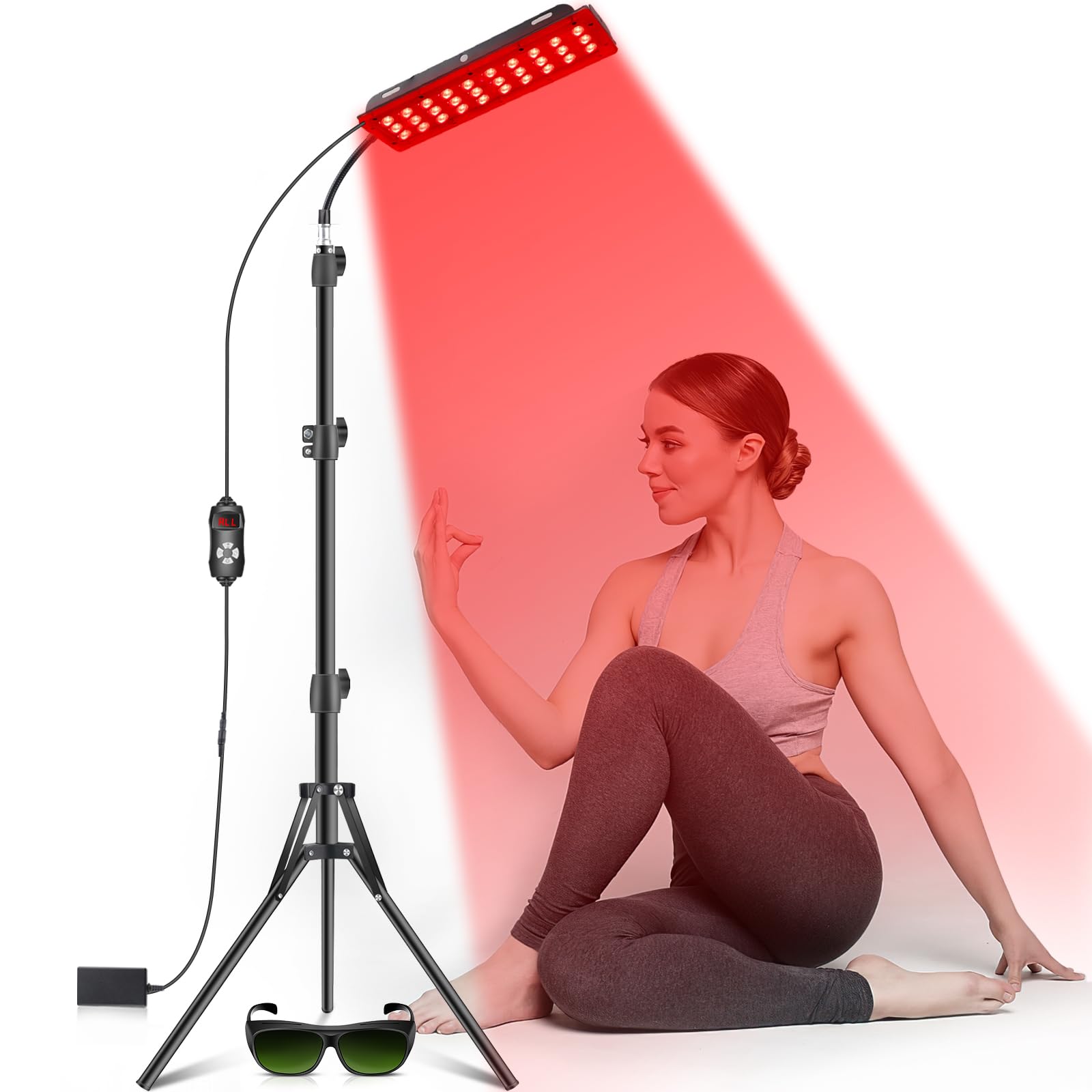 Astarexin red light therapy lamp with stand for at-home convenience and versatile placement.