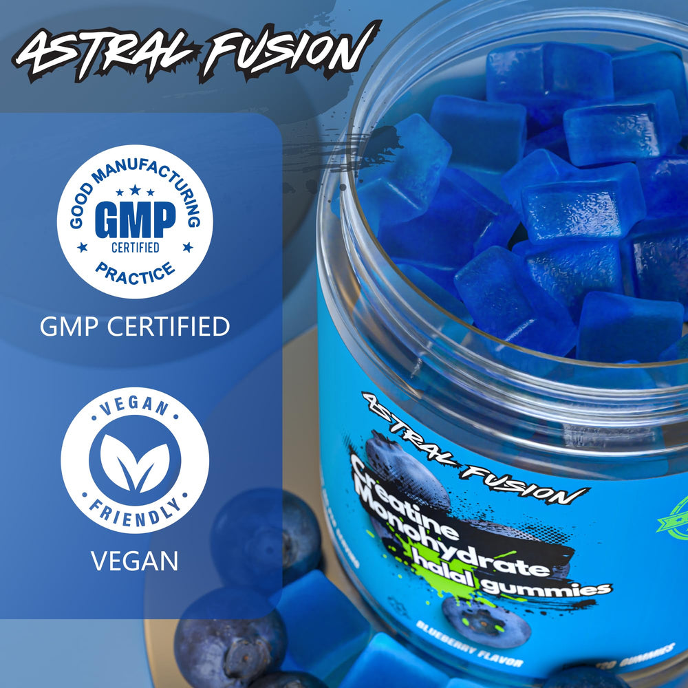 Astral Fusion Creatine Gummies on the go bottle in a gym bag