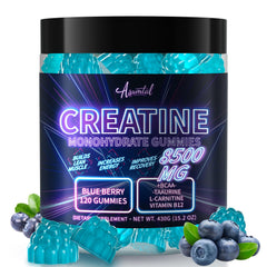 Asumtal Creatine Monohydrate Gummies blueberry bottle offers convenient energy support for workouts.