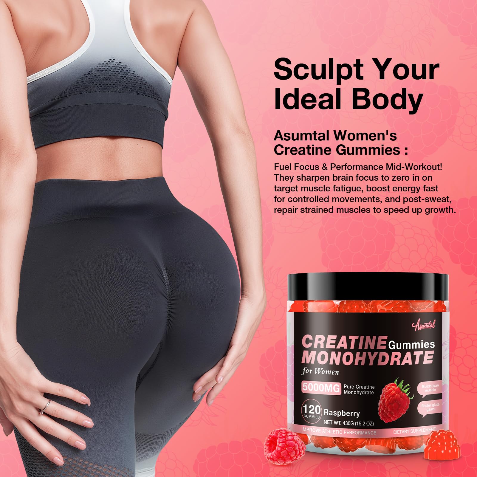 Asumtal Creatine bottle label highlights 5000 mg per serving