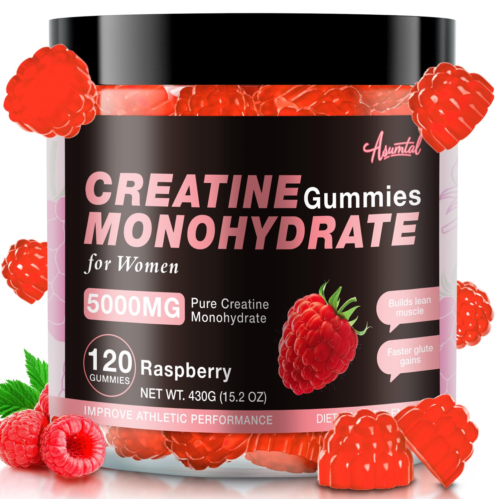 Asumtal Creatine gummy texture close-up with glossy coating