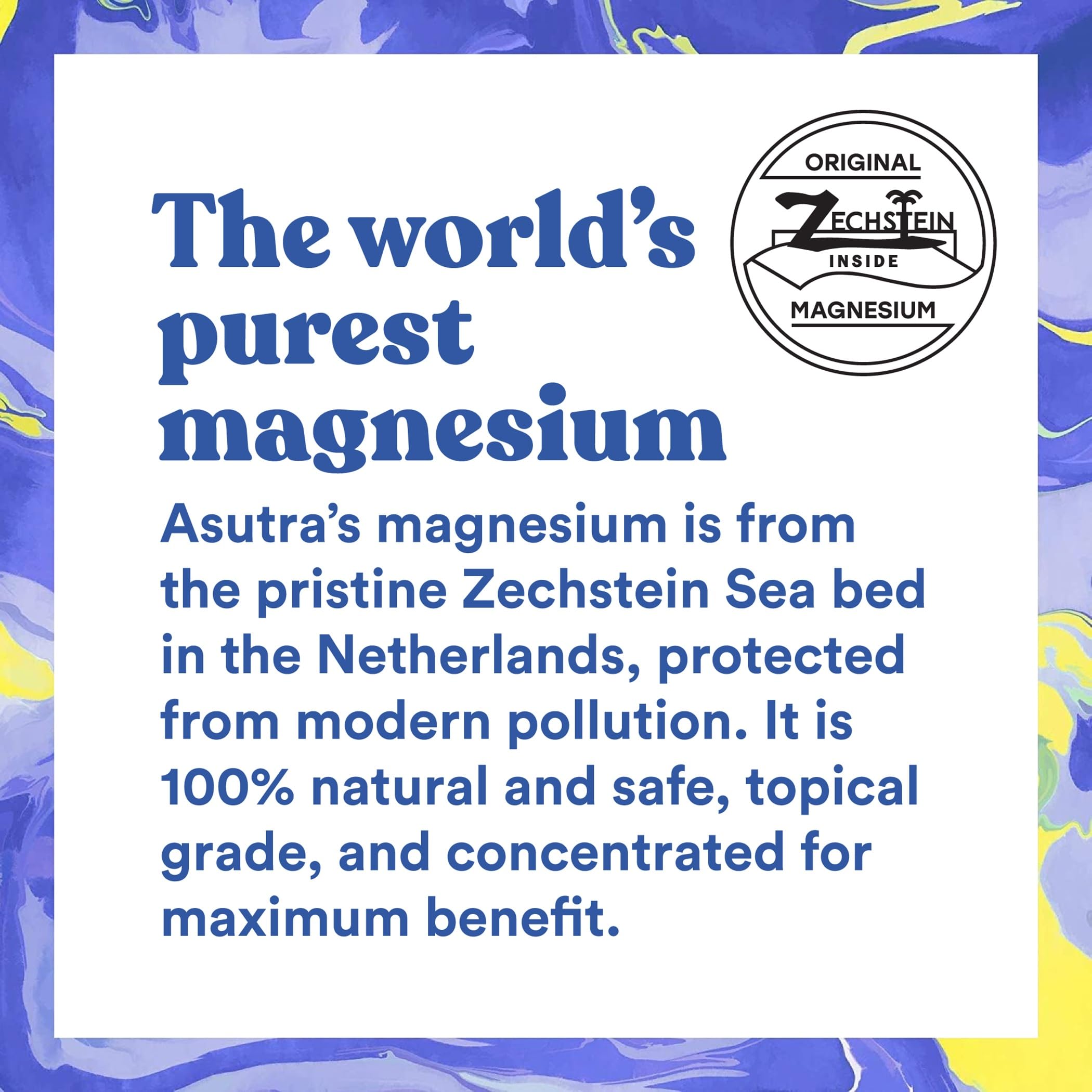 ASUTRA Magnesium Chloride Bath Flakes vegan and cruelty-free packaging and brand ethos.