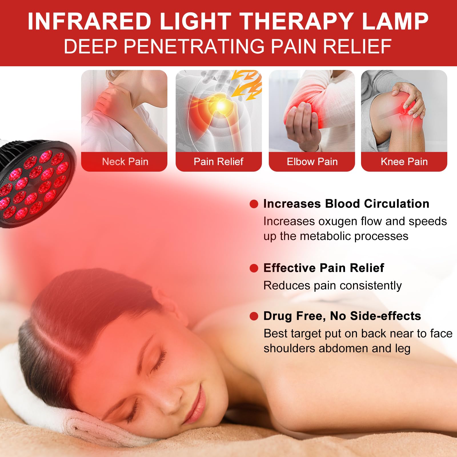 Aswaysun red light therapy bulb technical specs image communicates wavelength and irradiance